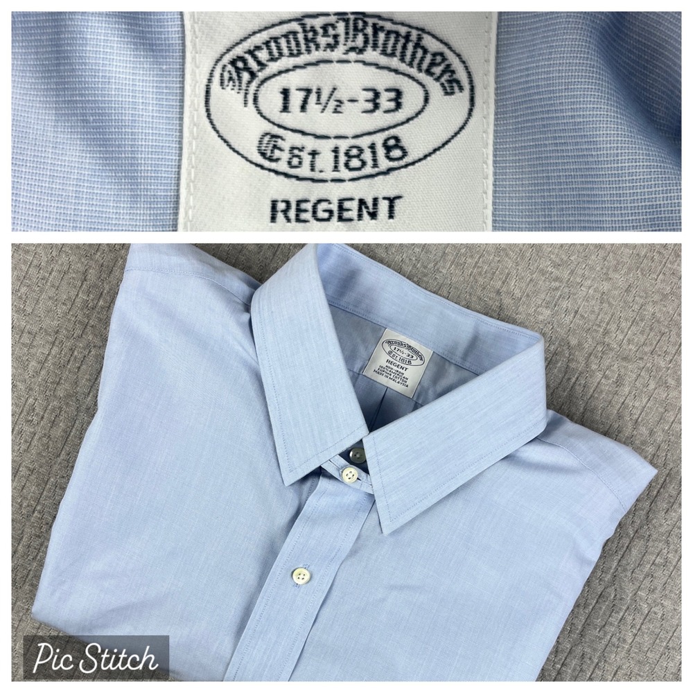Brooks Brothers Dress Shirt Men XL 17.5-33 Blue Regent Fit Non-Iron Supima
